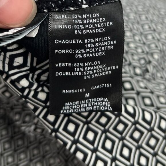 DKNY Womens Strapless One Piece Swimsuit Medium Black Geo Ruched Side Swimwear - Picture 6 of 6